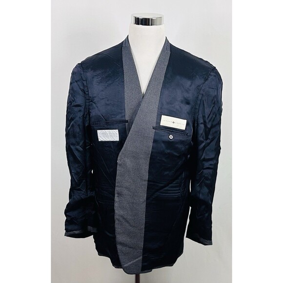 Joseph Abboud 44R Sport Coat Wool Silk Houndstooth Gray Blue Two Button - Picture 7 of 8